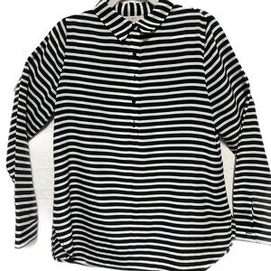 LOFT Black White Monochrome Striped Blouse Top